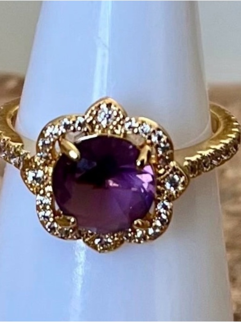 Bomb Party RETRO RBP2930 Amethyst on Gold Sz 7 Ring HTF